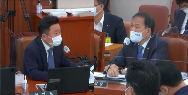 박종호 산림청장(우측)이 최인호 의원의 질의에 답하고 있는 모습.(출처=국회TV)